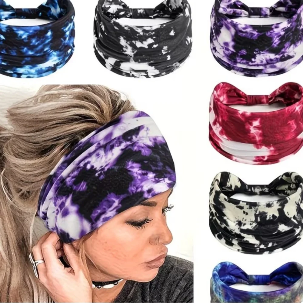 Wide Tie-Dye Knotted Stretch Headband Set of 6 NWOT